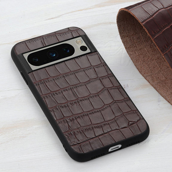 For Google Pixel 8 Pro Crocodile Texture Genuine Leather Phone Case(Brown)