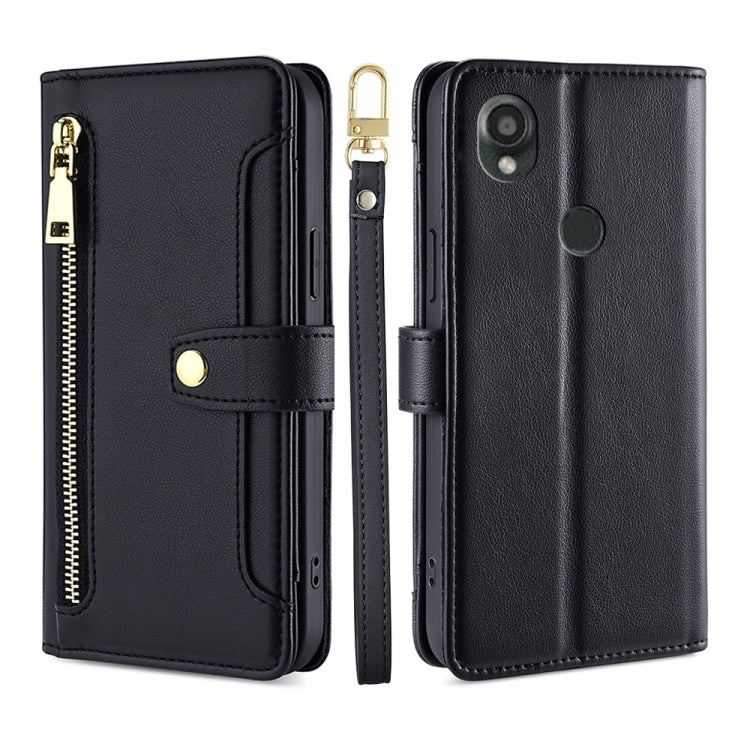 For Kyocera Digno SX3-KYG02 Sheep Texture Cross-body Zipper Wallet Leather Phone Case(Black)