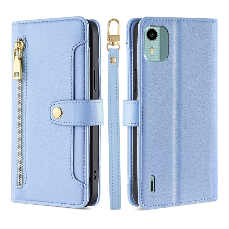 For Nokia C12 Sheep Texture Cross-body Zipper Wallet Leather Phone Case(Blue)