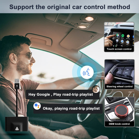 THT-020-3+ USB + USB-C / Type-C Wired to Wireless Carplay Adapter for Android Smartphone(Black)