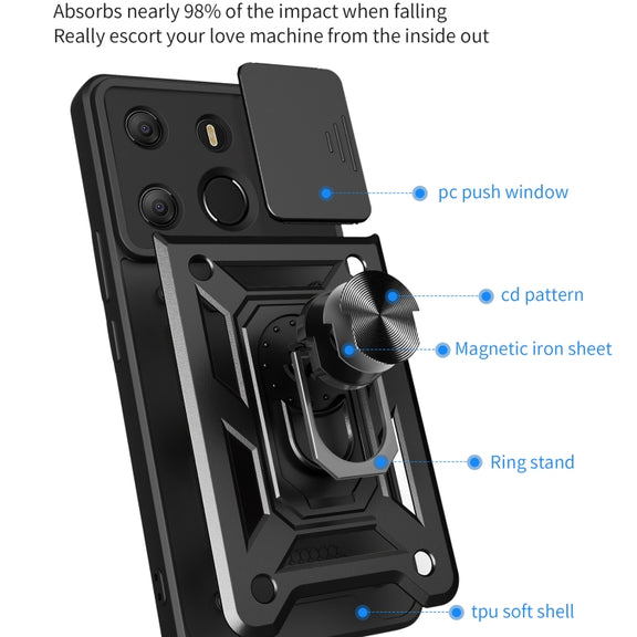 For Tecno Pop 7 Pro / Spark Go 2023 Sliding Camera Cover Design TPU+PC Protective Case(Black)
