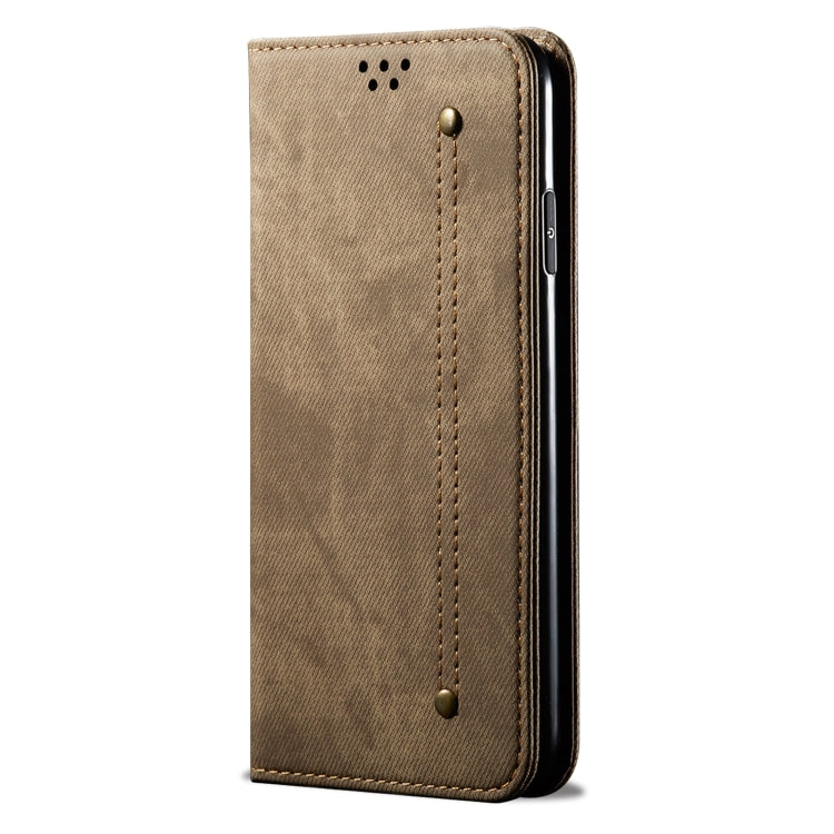 For OPPO A98 5G Denim Texture Casual Style Horizontal Flip Leather Case(Khaki)