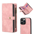 For iPhone 13 Pro Max Zipper Wallet Detachable MagSafe Leather Phone Case(Pink) - iPhone 13 Pro Max Cases by PMC TechLife | Online Shopping South Africa | PMC TechLife