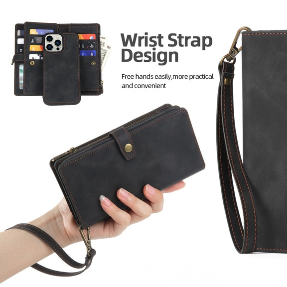 For iPhone 12 Pro Max Zipper Wallet Detachable MagSafe Leather Phone Case(Black)