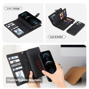 For iPhone 12 Pro Max Zipper Wallet Detachable MagSafe Leather Phone Case(Black)