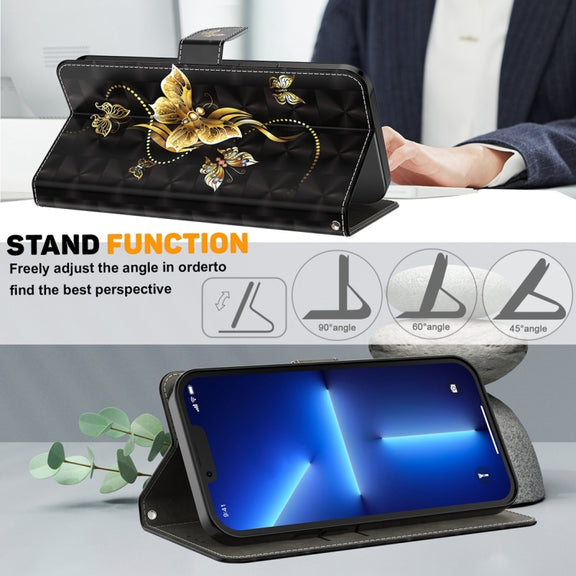 For Xiaomi Redmi Note 13 Pro+ 3D Painted Pattern Leather Phone Case(Golden Butterfly)