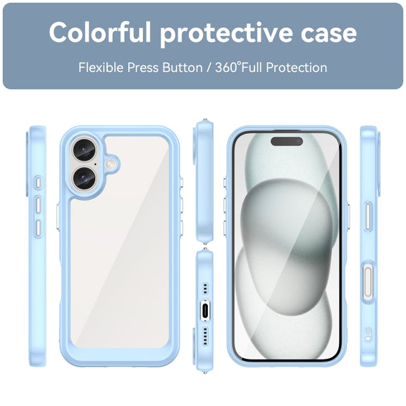 For iPhone 16 Plus Colorful Series Acrylic + TPU Phone Case(Blue)