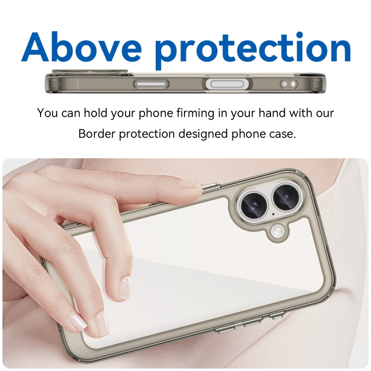 For iPhone 16 Colorful Series Acrylic + TPU Phone Case(Transparent Grey)