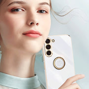 For Samsung Galaxy S24 5G XINLI Straight Edge 6D Electroplate TPU Phone Case with Ring Holder(Hawthrn Red)