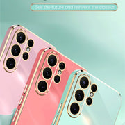 For Samsung Galaxy S24 Ultra 5G XINLI Straight Edge 6D Electroplate TPU Phone Case with Ring Holder(Hawthrn Red)