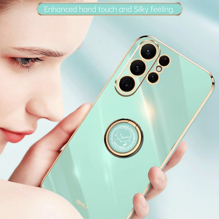 For Samsung Galaxy S24 Ultra 5G XINLI Straight Edge 6D Electroplate TPU Phone Case with Ring Holder(Hawthrn Red)