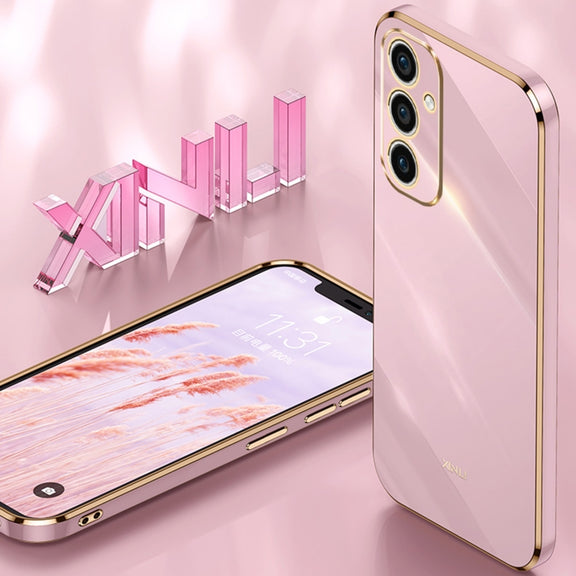 For Samsung Galaxy A35 5G XINLI Straight Edge 6D Electroplate TPU Phone Case with Ring Holder(Black)