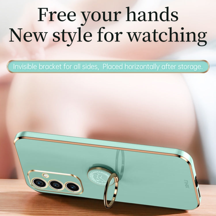 For Samsung Galaxy A35 5G XINLI Straight Edge 6D Electroplate TPU Phone Case with Ring Holder(Pink)