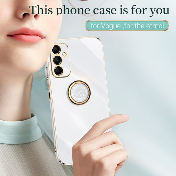 For Samsung Galaxy A15 XINLI Straight Edge 6D Electroplate TPU Phone Case with Ring Holder(Pink)