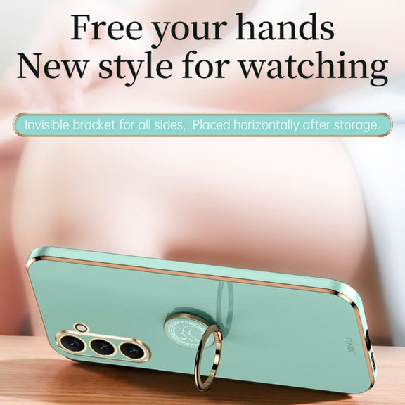 For Samsung Galaxy A25 5G XINLI Straight Edge 6D Electroplate TPU Phone Case with Ring Holder(Pink)
