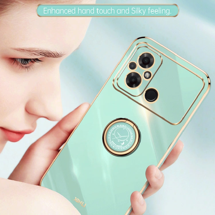 For Xiaomi Poco C55 4G XINLI Straight Edge 6D Electroplate TPU Phone Case with Ring Holder(Mint Green)