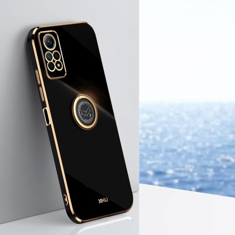 For Xiaomi Redmi Note 12 Pro 4G XINLI Straight Edge 6D Electroplate TPU Phone Case with Ring Holder(Black)
