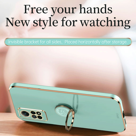 For Xiaomi Redmi Note 12 Pro 4G XINLI Straight Edge 6D Electroplate TPU Phone Case with Ring Holder(Mint Green)