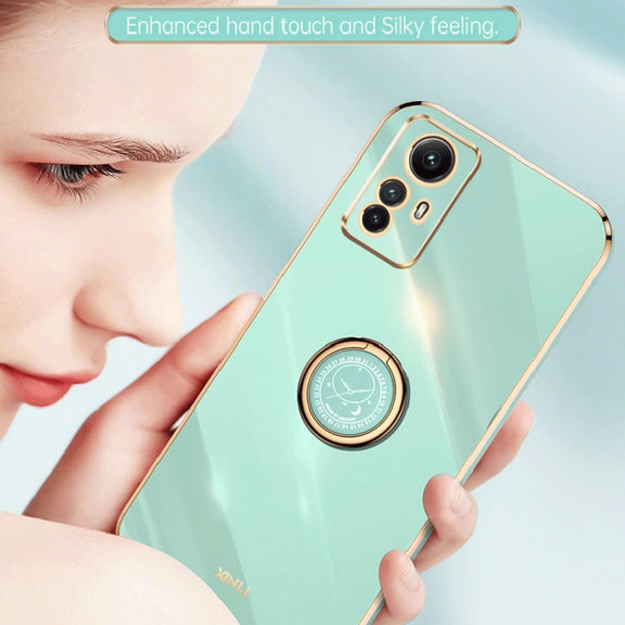 For Xiaomi Redmi Note 12S 4G XINLI Straight Edge 6D Electroplate TPU Phone Case with Ring Holder(Mint Green)