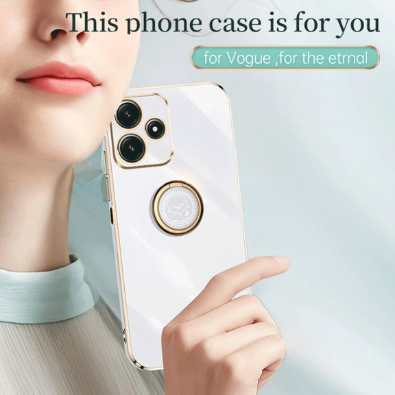 For Xiaomi Redmi Note 12R XINLI Straight Edge 6D Electroplate TPU Phone Case with Ring Holder(Hawthorn Red)