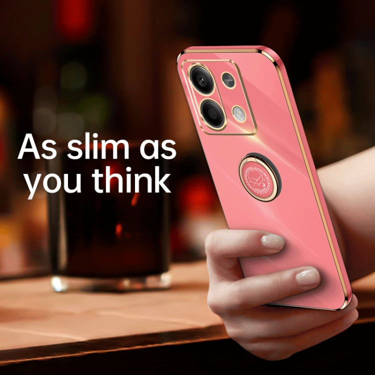 For Xiaomi Redmi Note 13 5G XINLI Straight Edge 6D Electroplate TPU Phone Case with Ring Holder(Pink)