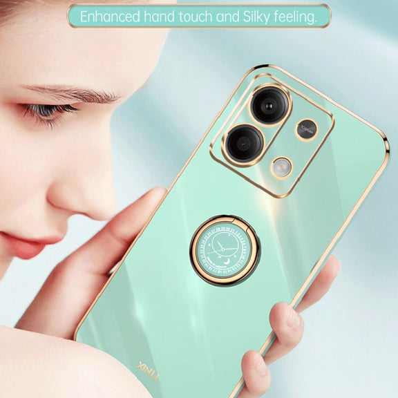 For Xiaomi Redmi Note 13 5G XINLI Straight Edge 6D Electroplate TPU Phone Case with Ring Holder(Mint Green)