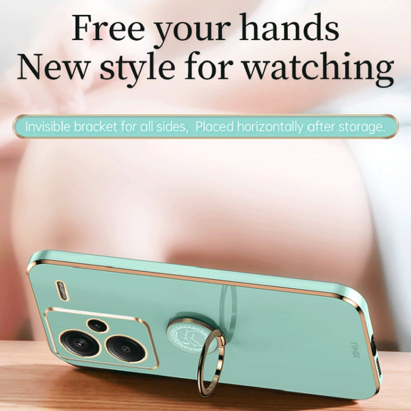 For Xiaomi Redmi Note 13 Pro+ XINLI Straight Edge 6D Electroplate TPU Phone Case with Ring Holder(Cherry Purple)