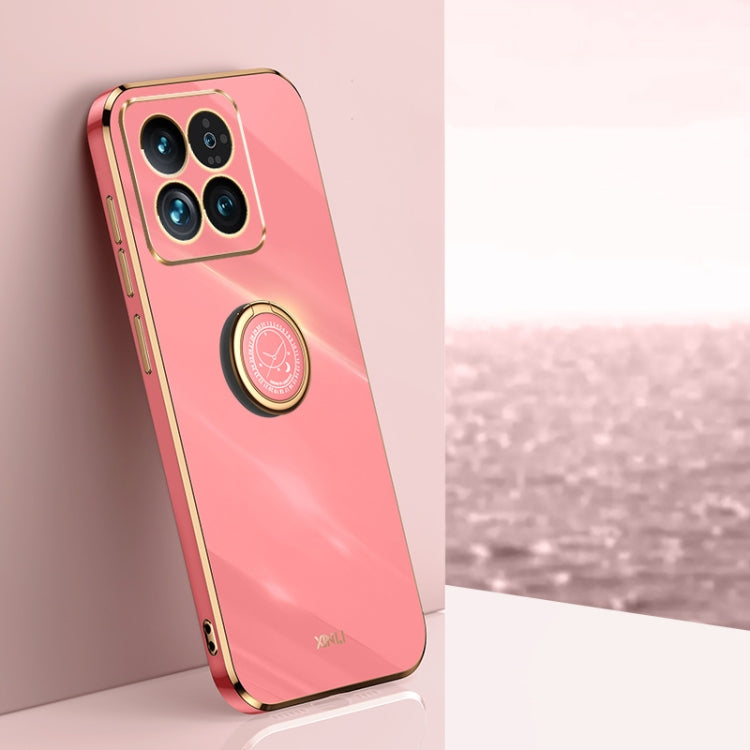For Xiaomi 14 XINLI Straight Edge 6D Electroplate TPU Phone Case with Ring Holder(Hawthorn Red)
