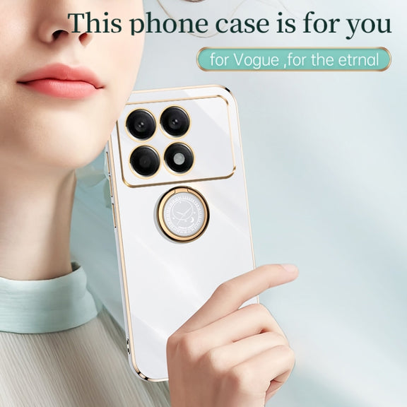For Xiaomi Redmi K70 XINLI Straight Edge 6D Electroplate TPU Phone Case with Ring Holder(White)