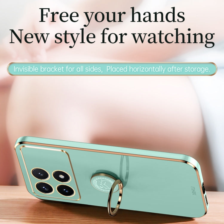 For Xiaomi Redmi K70E XINLI Straight Edge 6D Electroplate TPU Phone Case with Ring Holder(Mint Green)