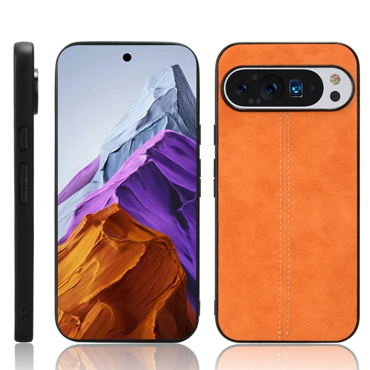 For Google Pixel 9 Pro Sewing Cow Pattern Skin PC + PU + TPU Phone Case(Orange)