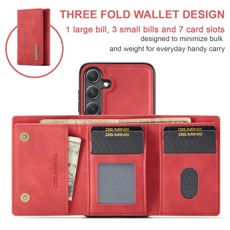 For Samsung Galaxy S24 5G DG.MING M1 Series 3-Fold Multi Card Wallet + Magnetic Phone Case(Red)