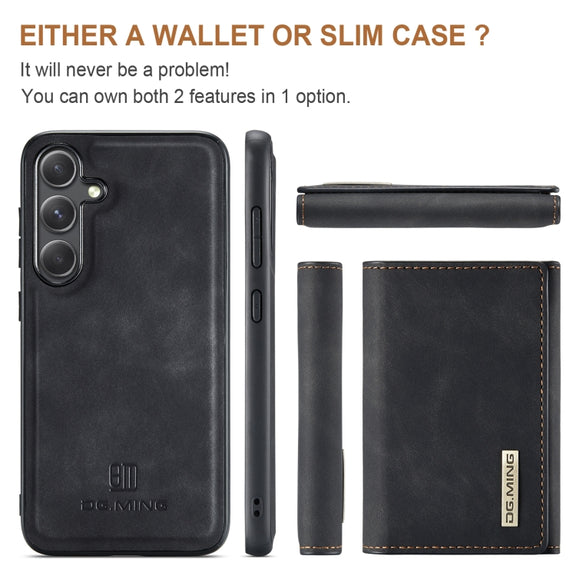 For Samsung Galaxy S24 5G DG.MING M1 Series 3-Fold Multi Card Wallet + Magnetic Phone Case(Black)
