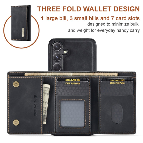 For Samsung Galaxy S24 5G DG.MING M1 Series 3-Fold Multi Card Wallet + Magnetic Phone Case(Black)
