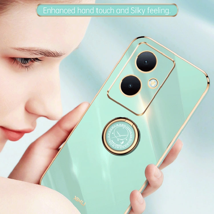 For vivo Y78+ XINLI Straight Edge 6D Electroplate TPU Phone Case with Ring Holder(Black)