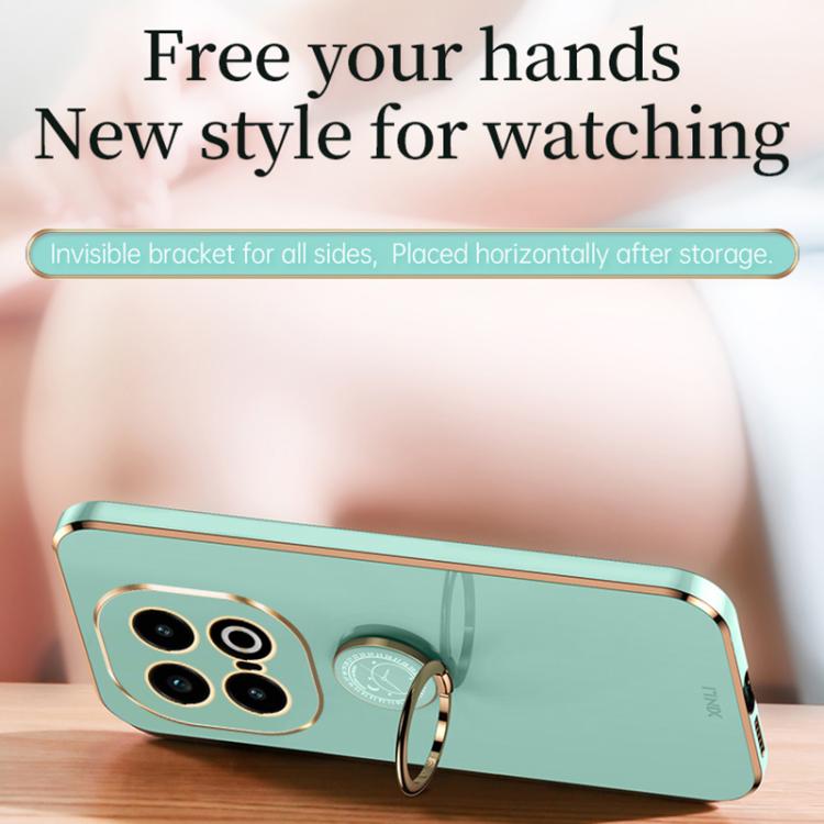 For vivo iQOO 13 XINLI Straight Edge 6D Electroplate TPU Phone Case with Ring Holder(Mint Green)