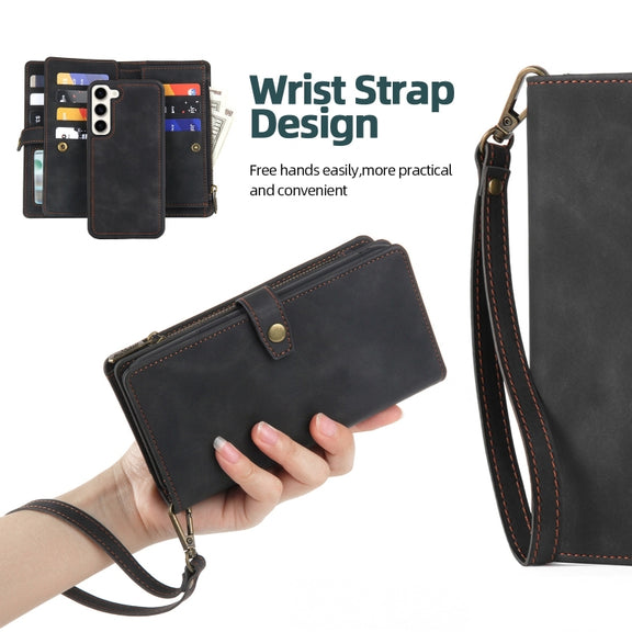 For Samsung Galaxy S21 FE 5G Zipper Wallet Magnetic Detachable Leather Phone Case(Black)