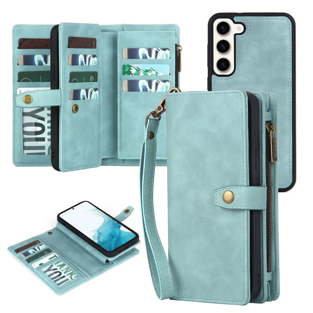 For Samsung Galaxy A32 4G Zipper Wallet Magnetic Detachable Leather Phone Case(Blue)
