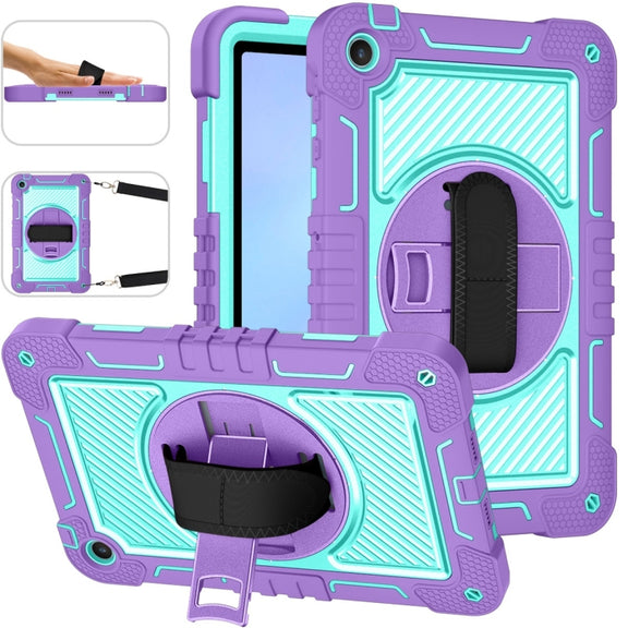 For Huawei MatePad SE 10.4 360 Degree Rotation PC Contrast Silicone Tablet Case(Purple + Mint Green)