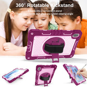 For Huawei MatePad SE 11 360 Degree Rotation PC Contrast Silicone Tablet Case(Rose Red + Pink)
