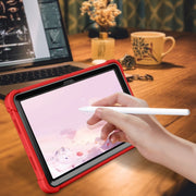 For TCL Tab 10 5G Shockproof Silicone Hybrid PC Tablet Case with Holder(Black + Red)