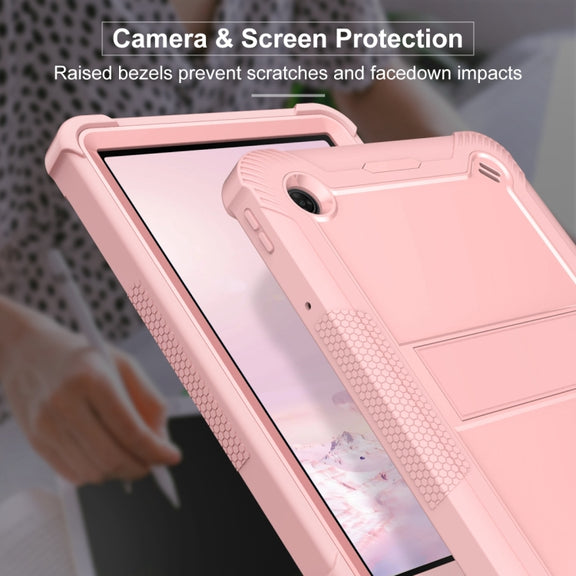 For TCL Tab 10 5G Shockproof Silicone Hybrid PC Tablet Case with Holder(Rose Gold)