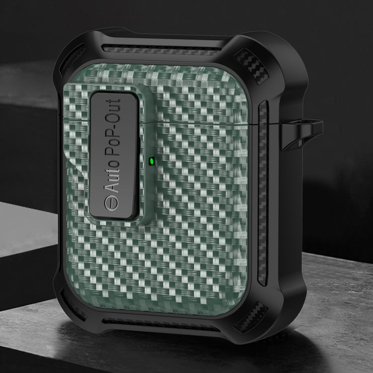 For AirPods 2 / 1 Alpha Carbon Fiber Wireless Bluetooth Earphone Protective Case(Green)