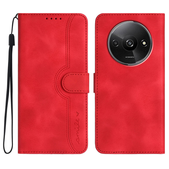 For Xiaomi Redmi A3 Heart Pattern Skin Feel Leather Phone Case(Red)