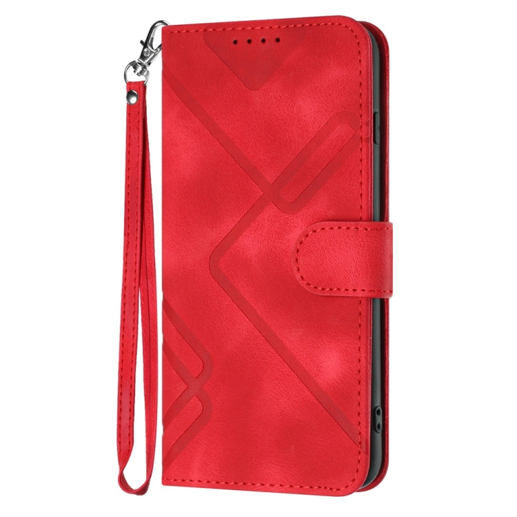 For iPhone 16 Plus Line Pattern Skin Feel Leather Phone Case(Red)