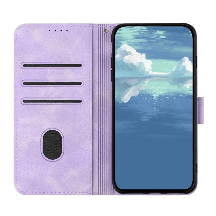 For iPhone 16 Line Pattern Skin Feel Leather Phone Case(Light Purple)