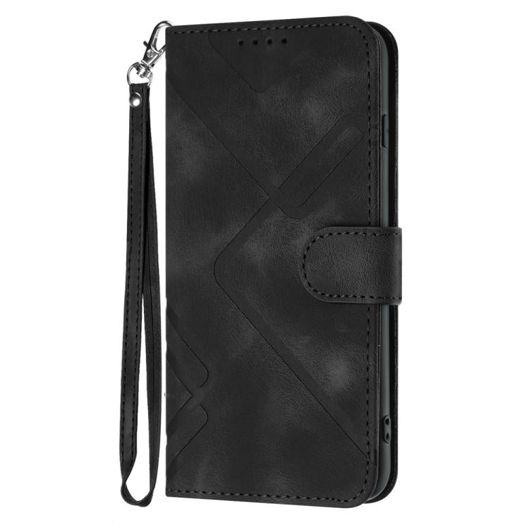 For iPhone 17 Air Line Pattern Skin Feel Leather Phone Case(Black)