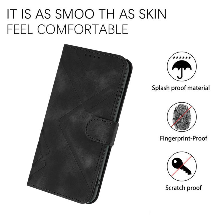 For iPhone 17 Air Line Pattern Skin Feel Leather Phone Case(Black)