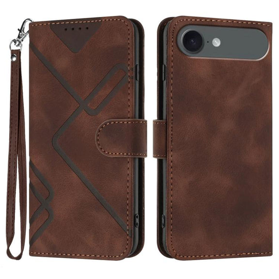 For iPhone 17 Air Line Pattern Skin Feel Leather Phone Case(Coffee)