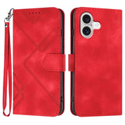 For iPhone 17 Line Pattern Skin Feel Leather Phone Case(Red)